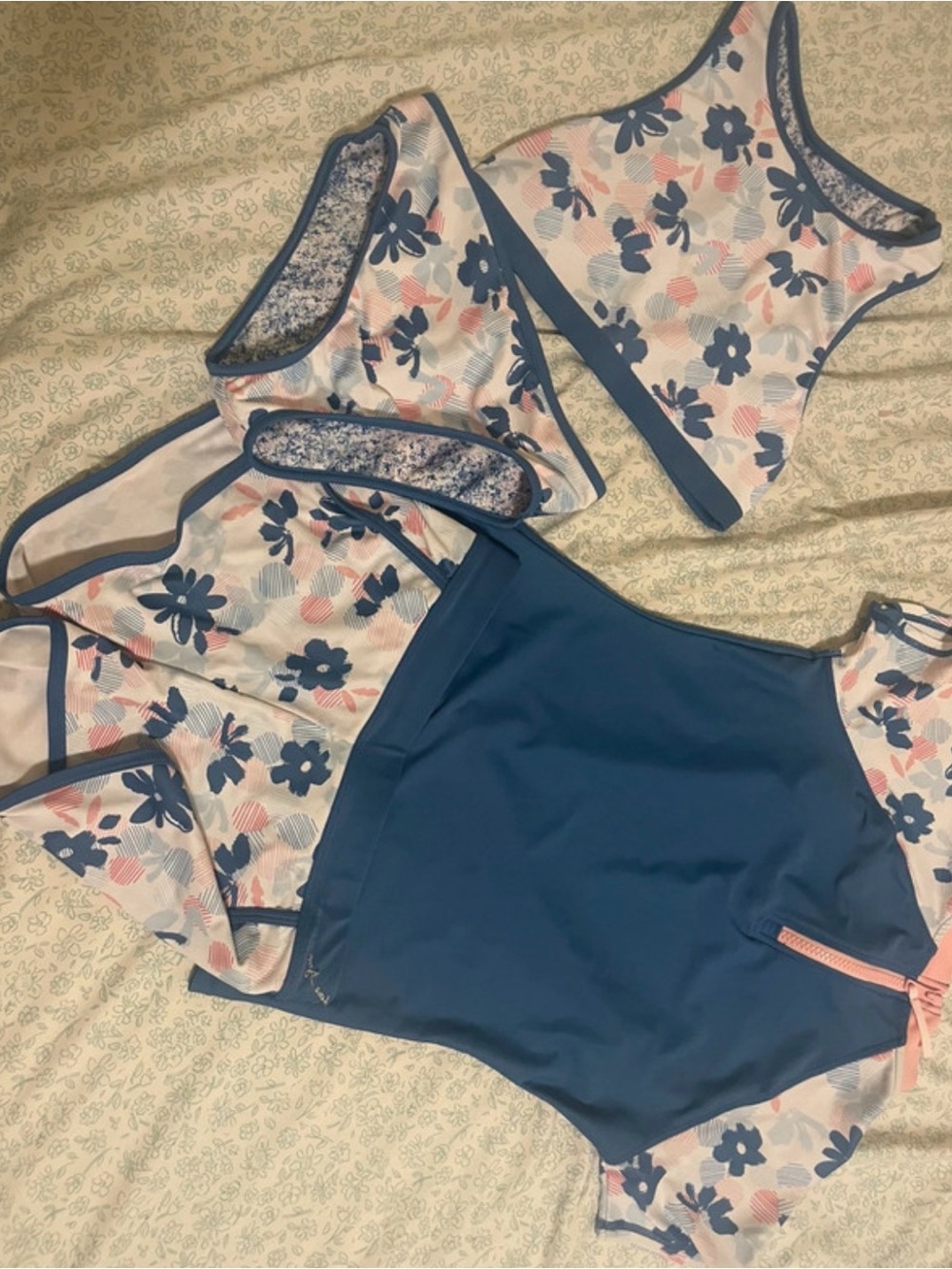 Floral Blue & Pink Girls' Tankini Swim Set